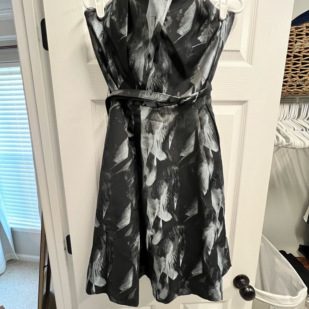 White House Black Market Black and Silver Fit and Flare Cocktail Dress